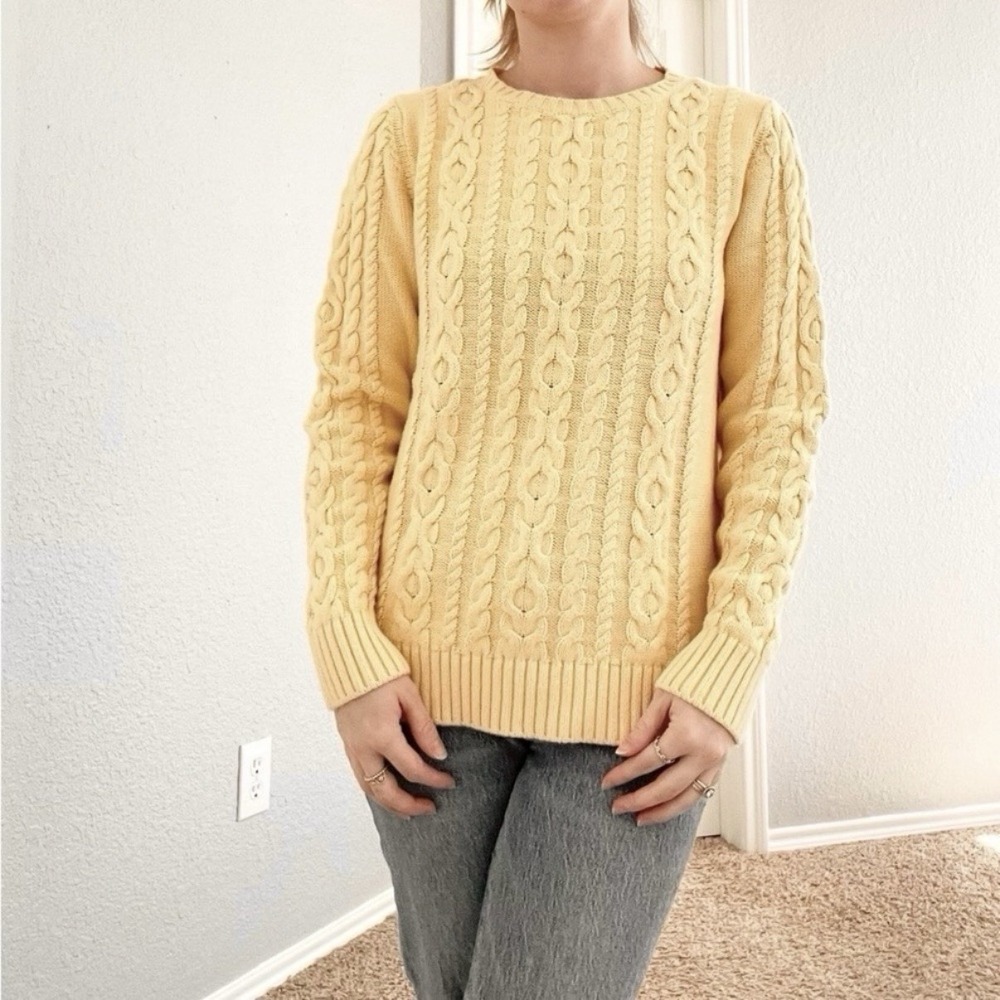 LL Bean Yellow‎ Double L Mixed Cable Crew Neck Pullover Sweater Size XL - Picture 2 of 11
